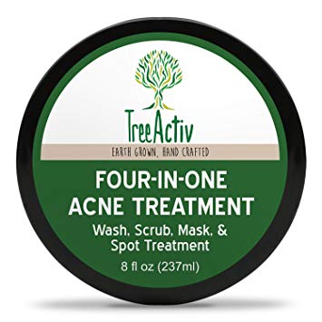 TreeActiv Four-in-One Acne Treatment | Wash, Scrub, Mask, and Spot Treatment | Heals Rosacea | Exfoliating Sugar | Face or Body | Natural Sulfur Clear Skin Cleanser | Bentonite (8 Ounce)