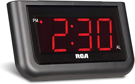 RCA Digital Alarm Clock - Large 1.4" LED Display with Brightness Control and Repeating Snooze, AC Powered – Compact, Reliable, Easy to Use Black