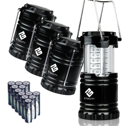 Etekcity 4 Pack Ultra Bright Portable LED Camping Lantern Flashlights Black Collapsible