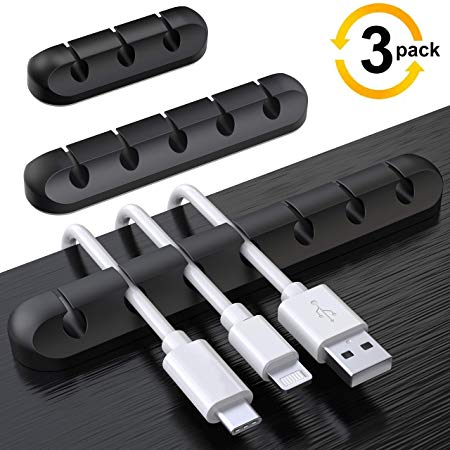 3-Pack Cable Holder Clips, Desktop Cable Organizer Cord Wire Management for USB Charging Cable/Power Cord/Mouse Cable PC Office Home