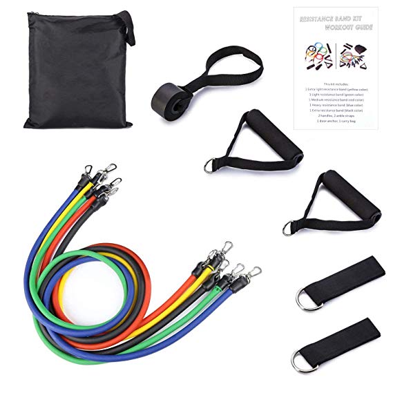 Exercise Resistance Bands Set, IDEAPRO 11 Pcs 100 lbs Workout Band Set for Weight Lifting Yoga Pilates Abs Exercise Stretch Fitness Gym