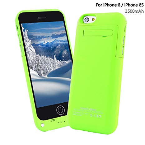 YHhao 3500mAh Charger Case for iPhone 6 / 6s Slim Extended Battery Case Portable Cell Phone Battery Charger Back up Power Bank Rechargeable Charger Case with Stand 4.7" for iPhone 6/6s (3500,Green1)