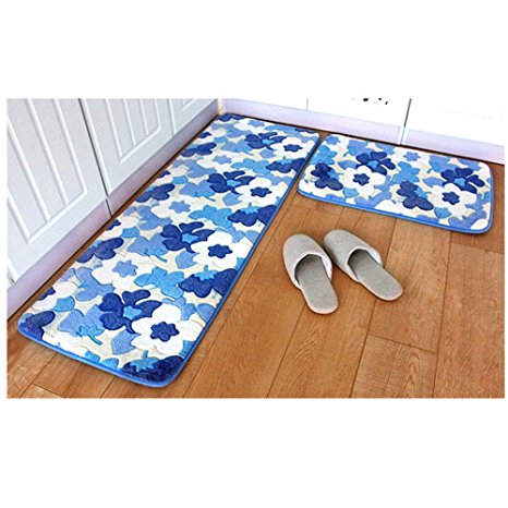 Morbuy Bathroom Rugs, Comfortable Non-slip Coral Velvet Memory Foam Carpet Super Absorbent Rug Suitable for Living Room/Kitchen/Bedroom Indoor Outdoor (50x80cm, Blue Maple Leaf)