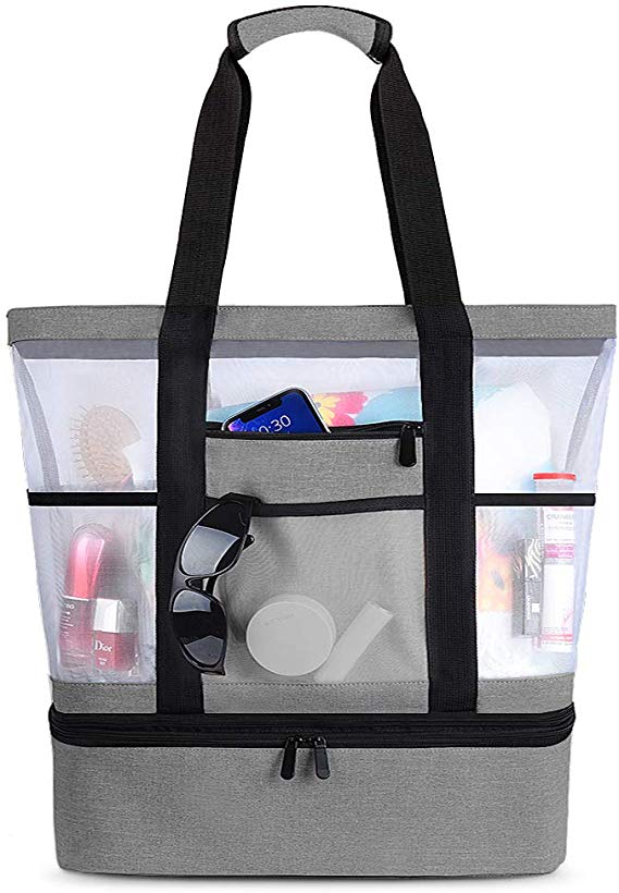 VBIGER Mesh Beach Tote Bag with Detachable Insulated Cooler Bag,Large Capacity Tote Bag Beach Gear Beach Essentials Bag Pool Bag for Women