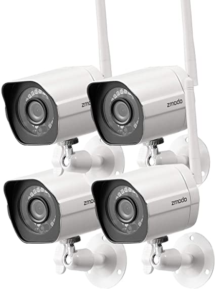 Zmodo 1080p Full HD Outdoor Wireless Security Camera System, 4 Pack Smart Home Indoor Outdoor WiFi IP Cameras with Night Vision, Compatible with Alexa