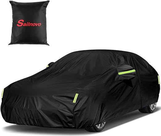 Sailnovo Sedan Car Cover Waterproof All Weather, 7 Layers Heavy Duty Full Exterior Cover for Car Outdoor Snow Sun UV Protection with Zipper for Automobiles, Universal Fit for Sedan (Up to 177 inches)