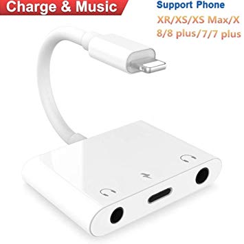 Dual 3.5mm Headphone Jack Adapter (3 in 1) Audio Charging Splitter Compatible for iPhone Xs/XS Max/XR/X / 7/7 Plus / 8/8 Plus Support to Music and Charge Suitable for 10-12.1 System Above