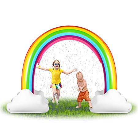 SainSmart Jr. Inflatable Rainbow Sprinkler Backyard Games Summer Outside Water Toy, Yard Fun for Kids with Over 6 Feet Long Giant Sprinkler