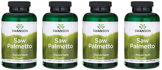Swanson Saw Palmetto Herbal Supplement for Men Prostate Health Hair Supplement Urinary Health 540 mg 250 Capsules (4 Pack)