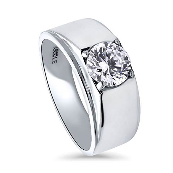 BERRICLE Rhodium Plated Sterling Silver Cubic Zirconia CZ Solitaire Engagement Wedding Band Ring