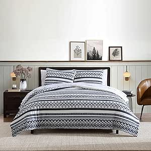 Eddie Bauer - Full/Queen Comforter Set, Reversible Plush Bedding with Matching Shams, Super Soft Home Decor, Oeko-Tex Certified (Shelton Fair Isle Navy, Full/Queen)