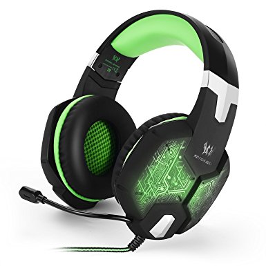 KOTION EACH G1000 Professional 3.5mm PC Gaming Bass Stereo Headset Headphones Earphones Headband with Mic Microphone Noise Isolation Over-ear Colorful Breathing LED Light for Laptop Computer (Green)