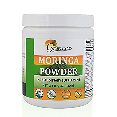 Grenera Organic Moringa Leaf Powder, 240 Grams - Source of antioxidants/Source d'antioxydants
