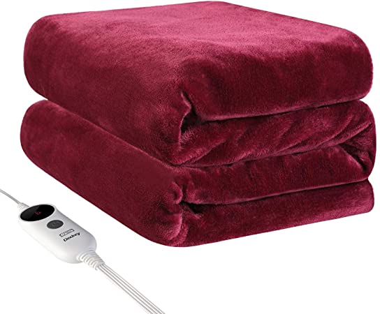 Deckey Electric Heated Blanket Throw 50”x 60”,Heating Blanket Throw Electric,Fast Heating Blanket,6 Heat Settings with Auto-Off,Machine Washable,Fast Pain Relief for Back, Shoulder, Abdomen(Red)