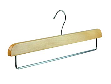 10 Natural wooden coat clothes hangers with non slip rubber on bar for trousers-Choose Quantity & Colour (10 Hangers)