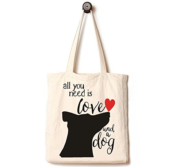 Andes Heavy Duty Pet Tote Bag, Handmade from 12-ounce Pure Cotton, Large Reusable Canvas Over the Shoulder Handbag, Perfect for Shopping, Laptop, School Books, All You Need is Love and A Dog