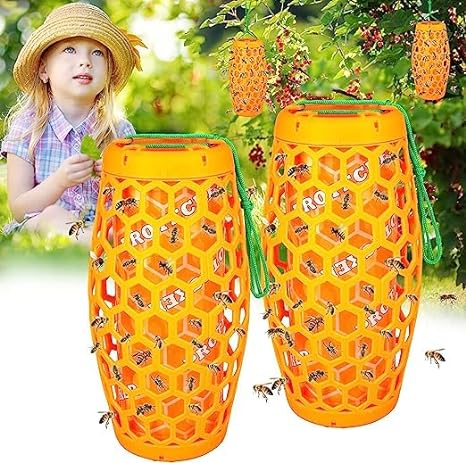 Wasp Traps Outdoor Hanging, Carpenter Bee Trap for Outside, wasp Repellent for Indoor/Outdoor, Insect Trap, Yellow Jacket Trap, Bee Killer, Fake Wasp Nest&Paper Wasps -2 Pack 4 Sticky Boards(Orange)