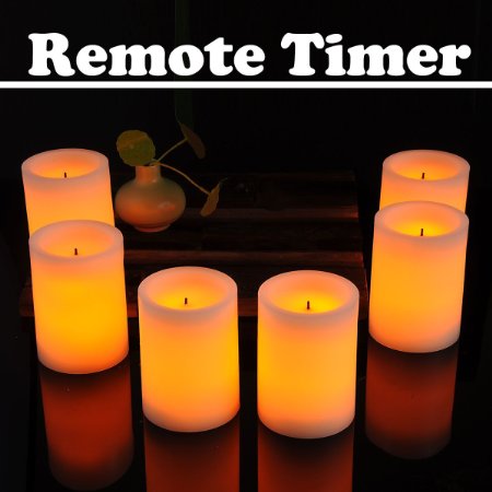 Ry-king 3"x 4" Set of 6 Ombre Design Classic Pillar Real Wax Flameless LED Candles with 10-Key Remote Control Timer