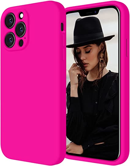 Cordking Designed for iPhone 13 Pro Max Case, Silicone Full Cover [Enhanced Camera Protection] Shockproof Protective Phone Case with [Soft Anti-Scratch Microfiber Lining], 6.7 inch, Hot Pink