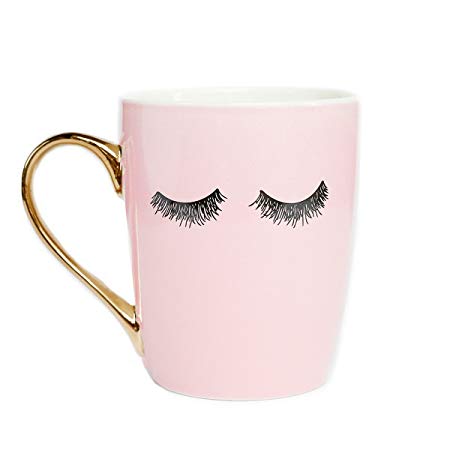 Eyelash Pink Coffee Mug Microwave Safe Gold Handle Cup Eyelashes Lashes Mugs