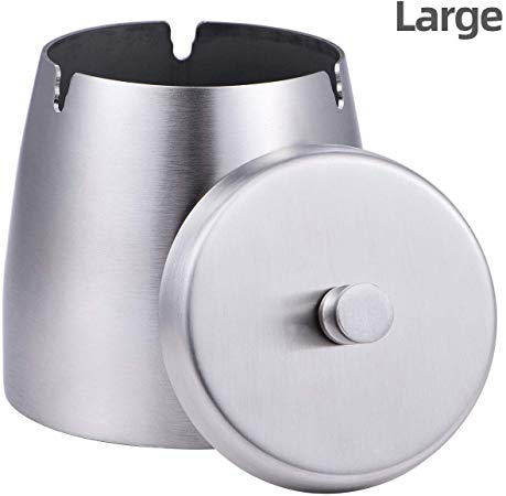 INONE Ashtrays with Lid for Cigarette, Stainless Steel Ashtray for Outdoors, Patio, Yard, Home