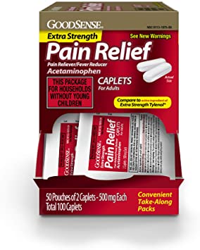 GoodSense Extra Strength Acetaminophen Caplets 500 mg, Pain Reliever and Fever Reducer, Easy Open Cap, 100 Count