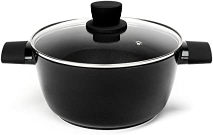 Sakuchi Nonstick Stock Pot 6.5 Quart Soup Pot with Lid, Saucepan Cooking Pot 6.5 QT, PFOA Free(Black)Suitable for Birthday, Christmas Gifts