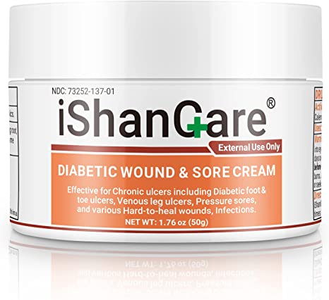 iShanCare® Diabetic Wound Ulcer Cream - First Aid Healing Ointment, Natural Protective Ointment for Leg & Foot Ulcers, Venous Ulcers, Bed Sores, Pressure Sores and Septic Wounds