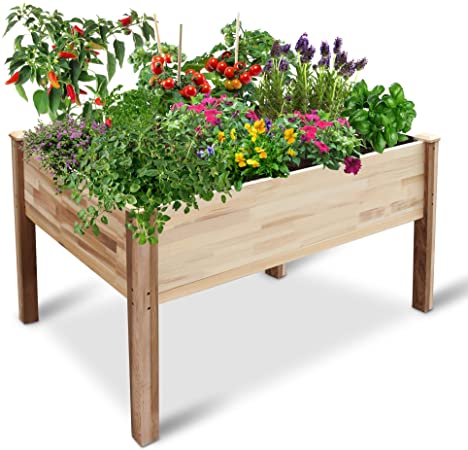 Jumbl Raised Canadian Cedar Garden Bed | Elevated Wood Planter for Growing Fresh Herbs, Vegetables, Flowers, Succulents & Other Plants at Home | Great for Outdoor Patio, Deck, Balcony | 49x34x30”