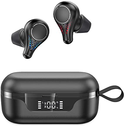 Wireless Earbuds,GPED Bluetooth Headphones Bluetooth 5.0 in-Ear Headphones with 42H Playtime HiFi 3D Stereo Sound Built-in Mic Earphones CVC8.0 Apt-X with Charging Case for Sports,Black