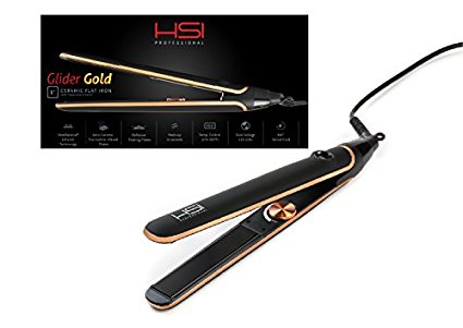 HSI Glider Gold Professional Flat Iron | For All Hair Types | For Faster, More Precise Styling | Includes 1 Year Warranty, HSI Style Guide, & 5ml Argan Oil Leave-In Treatment