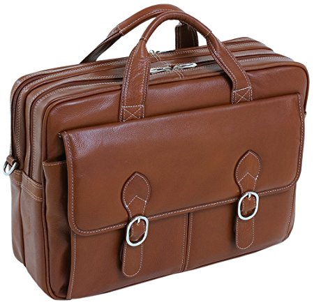 McKleinUSA KENWOOD 15564 Brown Leather Double Compartment Laptop Case