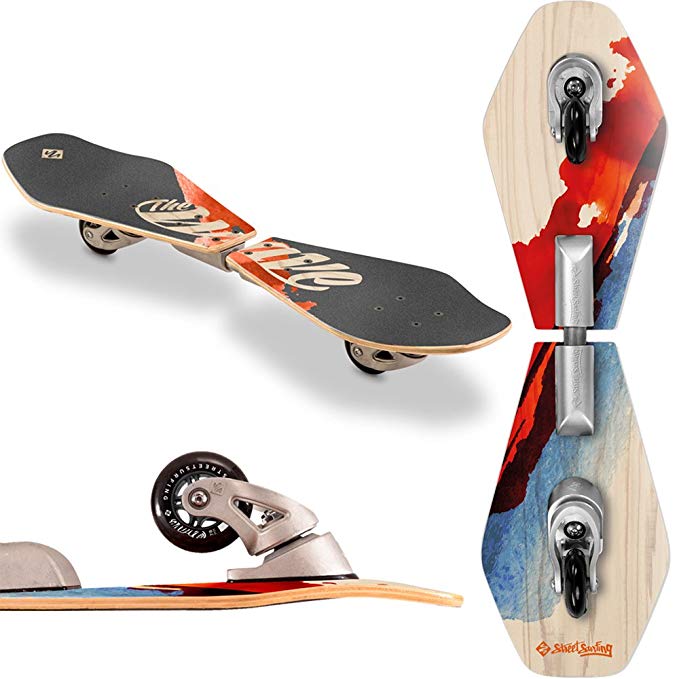 Street Surfing 2-wheeled Wave Board Rider Abstrakt with Wooden Deck. Skateboards with direction-caster for Adults and Kids ages 6 . Caster Boards for men and women. Old School design. Skate with style