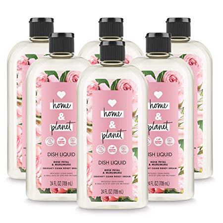 Love Home and Planet Dish Soap Rose Petal & Murumuru, 24 oz, 6 Pack