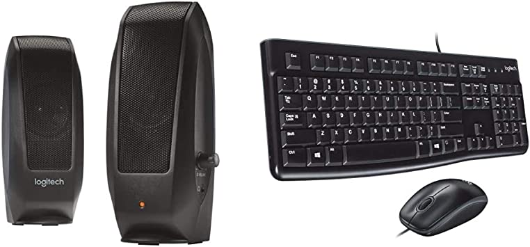 Logitech S120 2.0 Stereo Speakers & Desktop MK120 Durable, Comfortable, USB Mouse and Keyboard Combo