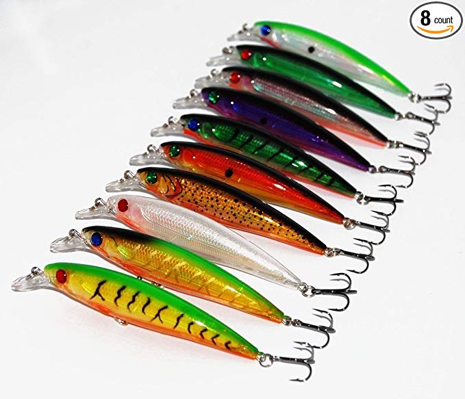 Shaddock Fishing Fishing Lures Kit 3D Eyes Minnow Baits Hard ABS Lures Life-Like Swimbait Bass Crankbait Tackle Set Hooks Red Feathered Tail Pikes/Bass/Trout/Walleye/Redfish