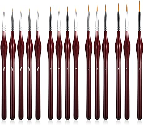 Micro Detail Paint Brush Set,15 Pieces Professional Miniature Fine Detail Paint Brushes Kit for Acrylic Painting, Art Painting, Oil Painting, Watercolor Painting, Nail Polish (Red)