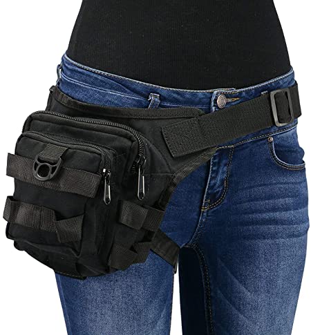 Milwaukee Leather MP8841 Black Textile Conceal and Carry Tactical Thigh Bag with Waist Belt - One Size