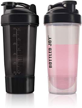 Protein Shaker Bottle with Powder Storage BPA Free 24 OZ Mixer Cups 2 Pack - No Blending Ball or Whisk Needed