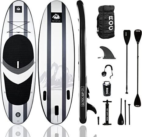 Roc Inflatable Stand Up Paddle Board with Premium sup Accessories & Backpack, Non-Slip Deck, Waterproof Bag, Leash, Paddle and Hand Pump.