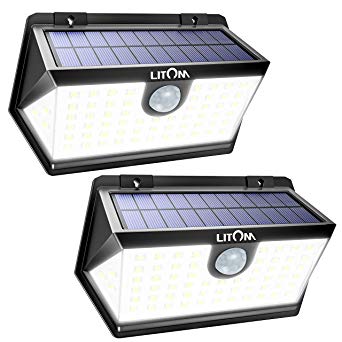 LITOM Enhanced 63 LED Solar Lights Outdoor, 270°Wide Angle Wireless Solar Motion Security Lights, IP65 Waterproof, Easy to Install Motion Sensor Lights for Front Door, Yard,Garage, Deck, Fence-2 Pack