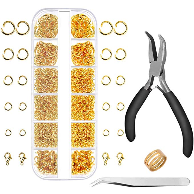 Anezus 1200Pcs Jump Rings with Jewelry Pliers for Jewelry Making Supplies Jewelry Repair and Beading (Gold and Bright Gold)