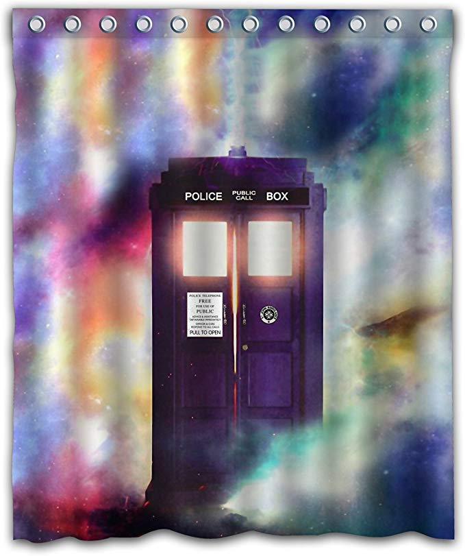 Delean Custom Colorful Bright Police Box Public Call Fabric Water-Proof Shower Curtain Printed for Bathroom Decoration 66"x72"