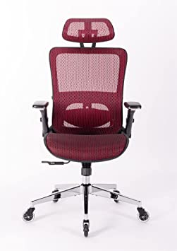 Ergonomic Mesh Swivel Office Chair, Rolling Computer Chair Task Chair with 4D Adjustable Flip Armrests, Adjustable Lumbar Support and Blade Wheels, High-Back Executive Chair, Home Desk Chair, Red