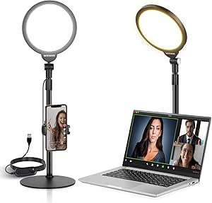 NEEWER Basic 7" Desktop Phone Selfie Light Kit for Video Conference Lighting, 10W Dimmable Full Screen Ring Light with Stand&Phone Holder for Phone Computer Laptop Vlog Live Streaming Recording, R06