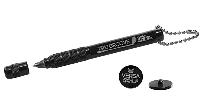 TruGroove Golf Club Groove Sharpener - Improved Backspin and Ball Control - Wedges and Irons - with 2 Free Color Matched Ball Markers - Made in USA