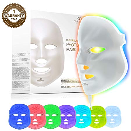 Project E Beauty 7 Colors LED Face Mask Photon Therapy For Skin Rejuvenation Tightening and Whitening Anti Aging Wrinkles Scarring Removal Beauty Facial Skin Care Mask