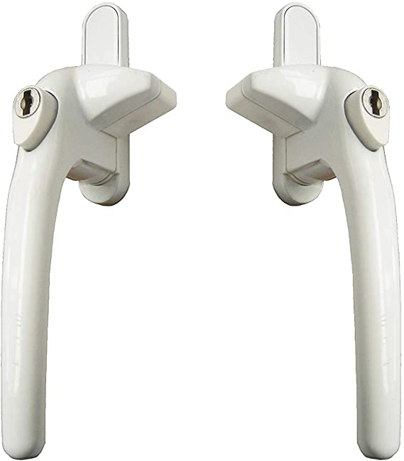 Locking Cockspur Window Handle Kit Pair - White - 1 x Left Hand & 1 x Right Hand - One Size Fits All inc Screws
