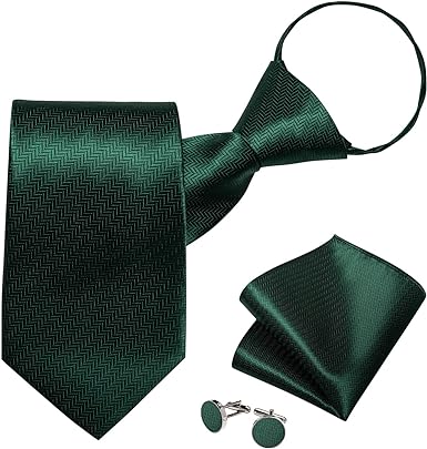 DiBanGu Silk Zipper Ties for Men,Woven Paisley/Solid/Plaid Pretied Tie and Pocket Square Cufflinks Set Adjustable