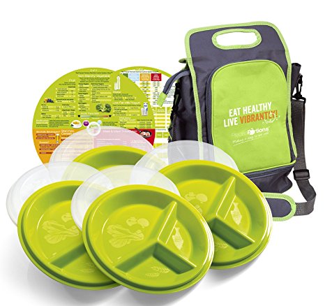 Precise Portions 4 Go-Healthy Store n Go Travel Combo Pack - Includes 4 Lidded, Snap-Tight Travel Plates And A Lunch Bag for Diabetes & Healthy Diet